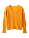 COMOBOCA 100% Cashmere Women's Cozy Ribbed V-Neck Sweater