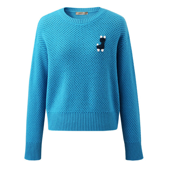 COMOBOCA 100% Wool Women's Embroidered Patch Knit Sweater