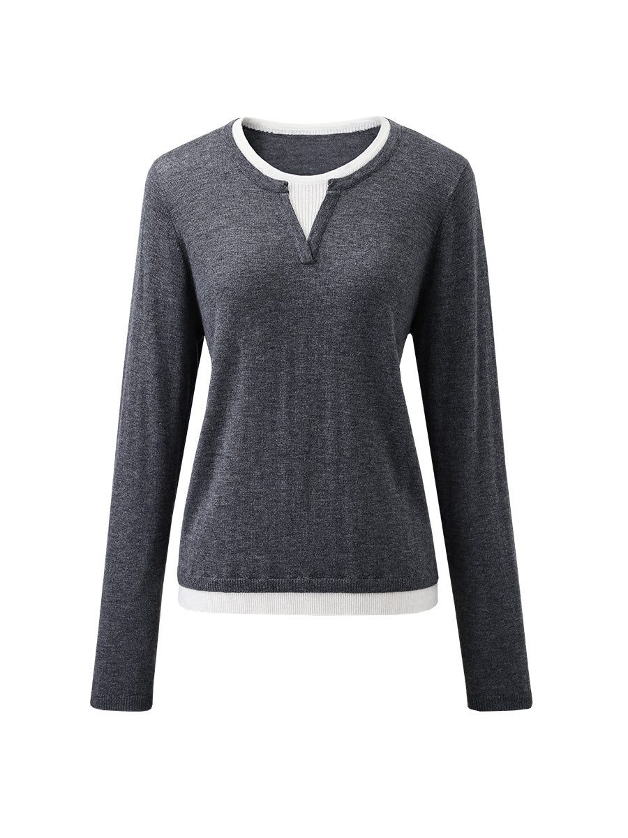COMOBOCA 100% Wool Women's Layered Look Pullover Sweater