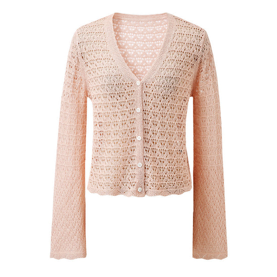 COMOBOCA Women's Bell Sleeve Lace Knit Cardigan