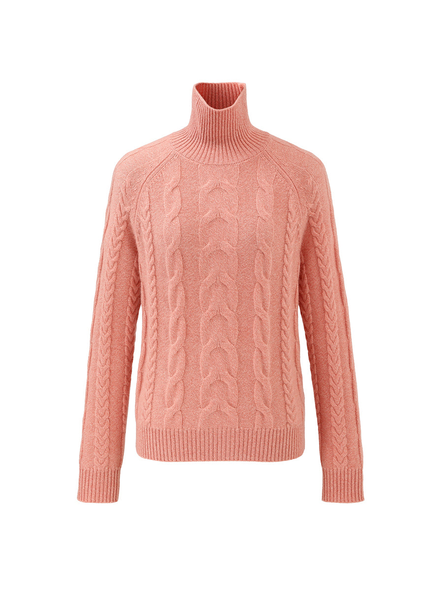 COMOBOCA 100% Cashmere Women's Turtleneck Cable Knit Sweater