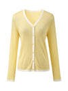 COMOBOCA Women's Ribbed V-neck Cardigan with White Trim