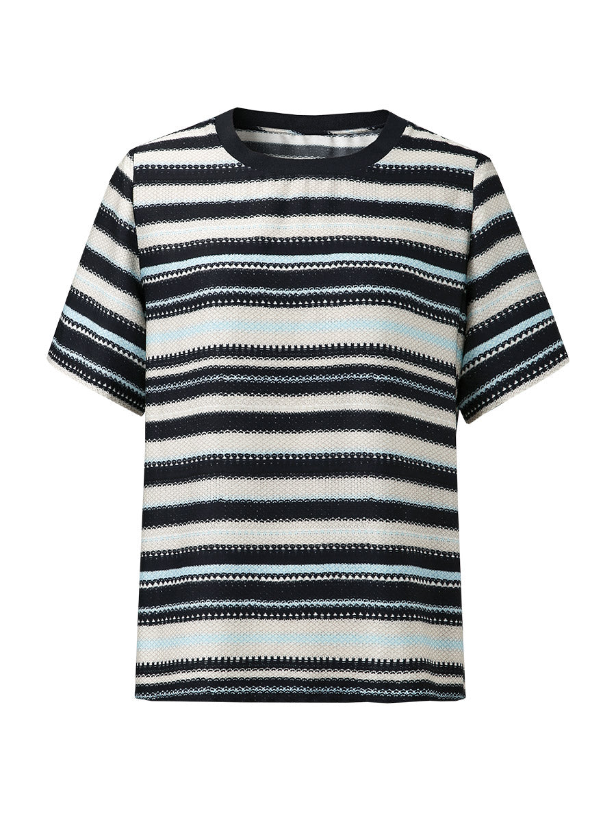 COMOBOCA Women's Striped Woven Ribbed T-Shirt