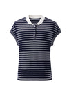 COMOBOCA Women's Cotton Silk Striped Knit Polo Shirt