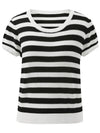 COMOBOCA Women's Striped Ribbed Knit T-Shirt