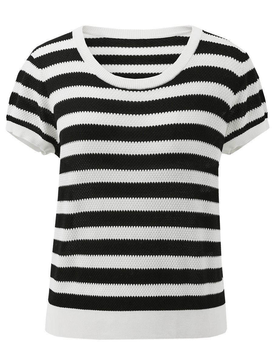 COMOBOCA Women's Striped Ribbed Knit T-Shirt