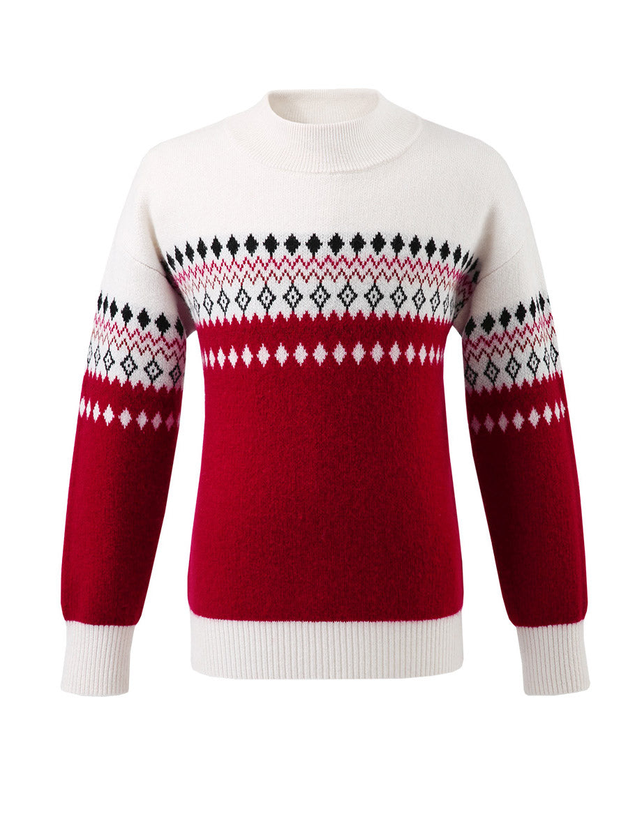 COMOBOCA 100% Wool Kids' Mock Neck Jacquard Sweater