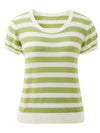 COMOBOCA Women's Striped Ribbed Knit T-Shirt