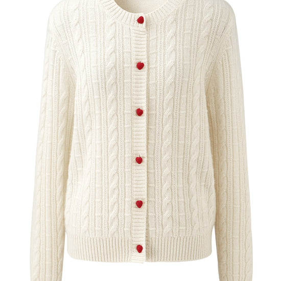 COMOBOCA 100% Cashmere Women's Cable Button Front Knit Cardigan