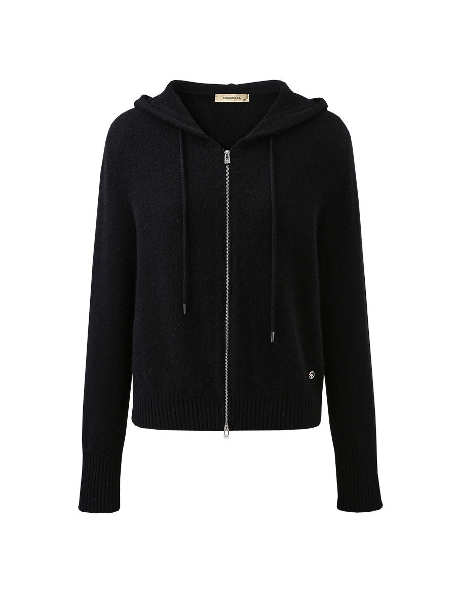COMOBOCA 100% Cashmere Women's Knit Zip Cardigan Hoodie