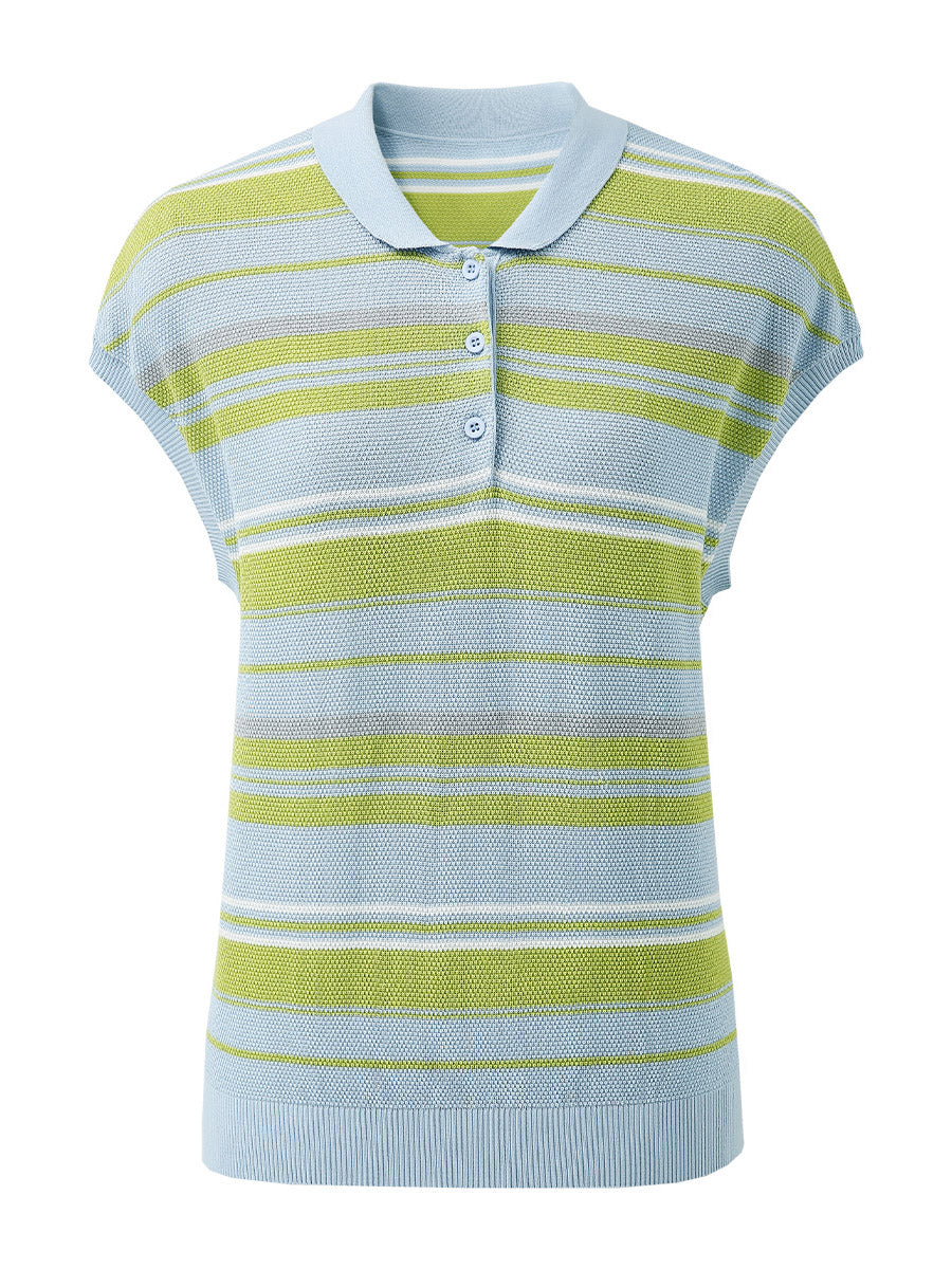 COMOBOCA Women's Striped Knit Polo T-Shirt