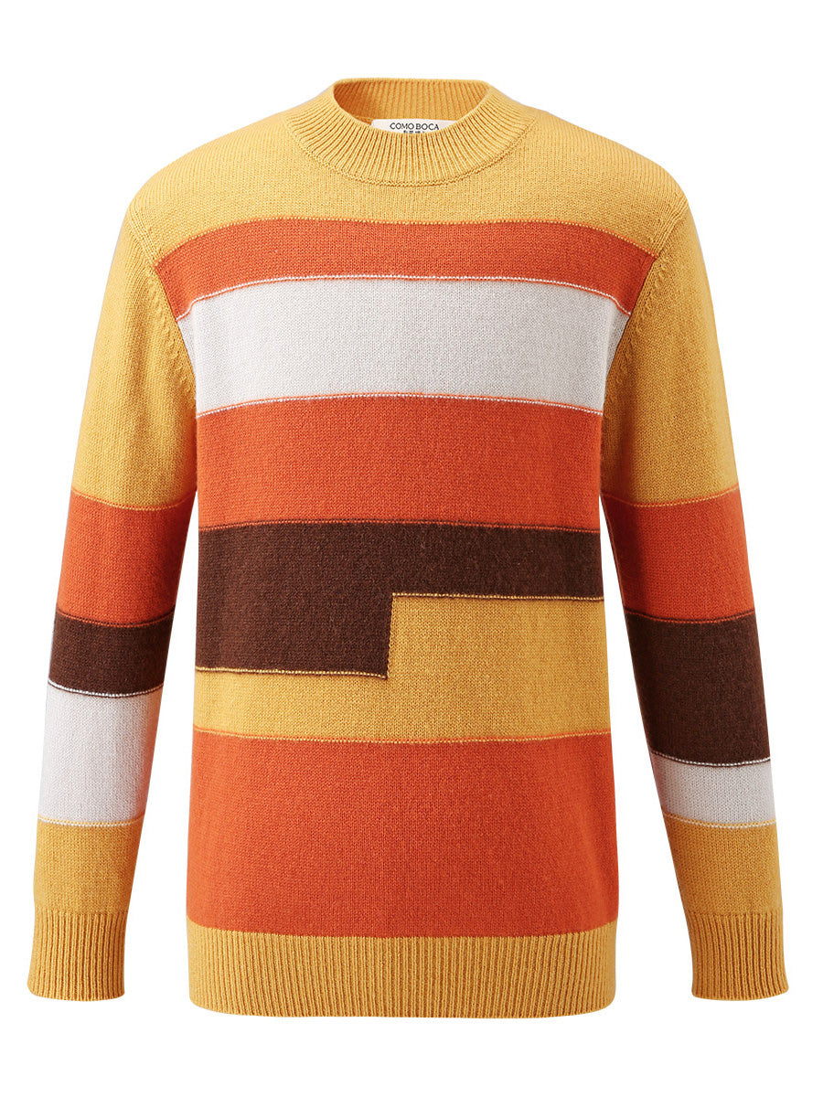 COMOBOCA 100% Wool Kids' Geometric Color Block Striped Knit Sweater