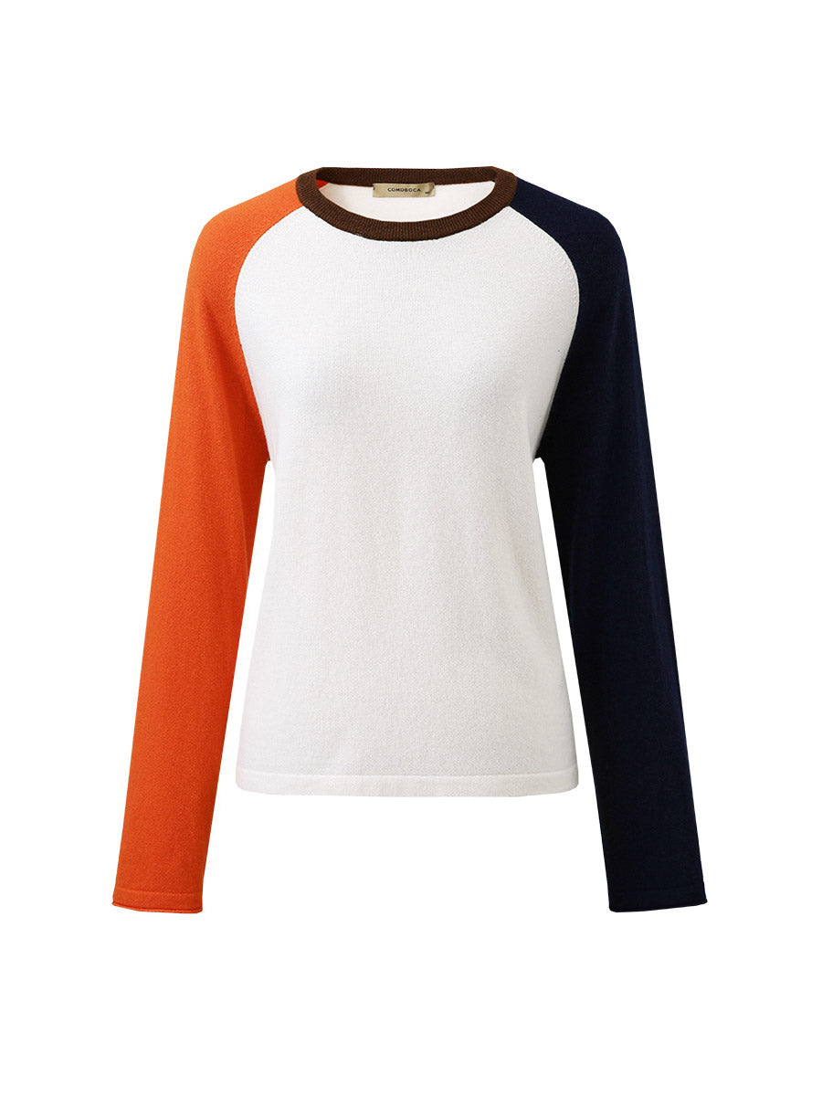 COMOBOCA 100% Wool Women's Color Block Knit Sweater