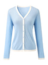 COMOBOCA Women's Ribbed V-neck Cardigan with White Trim