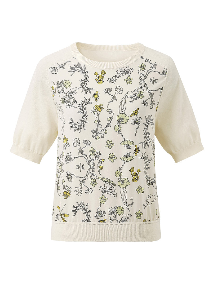 COMOBOCA Women's Floral Print Raglan Sleeve T-Shirt