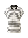 COMOBOCA Women's Cotton Silk Striped Knit Polo Shirt