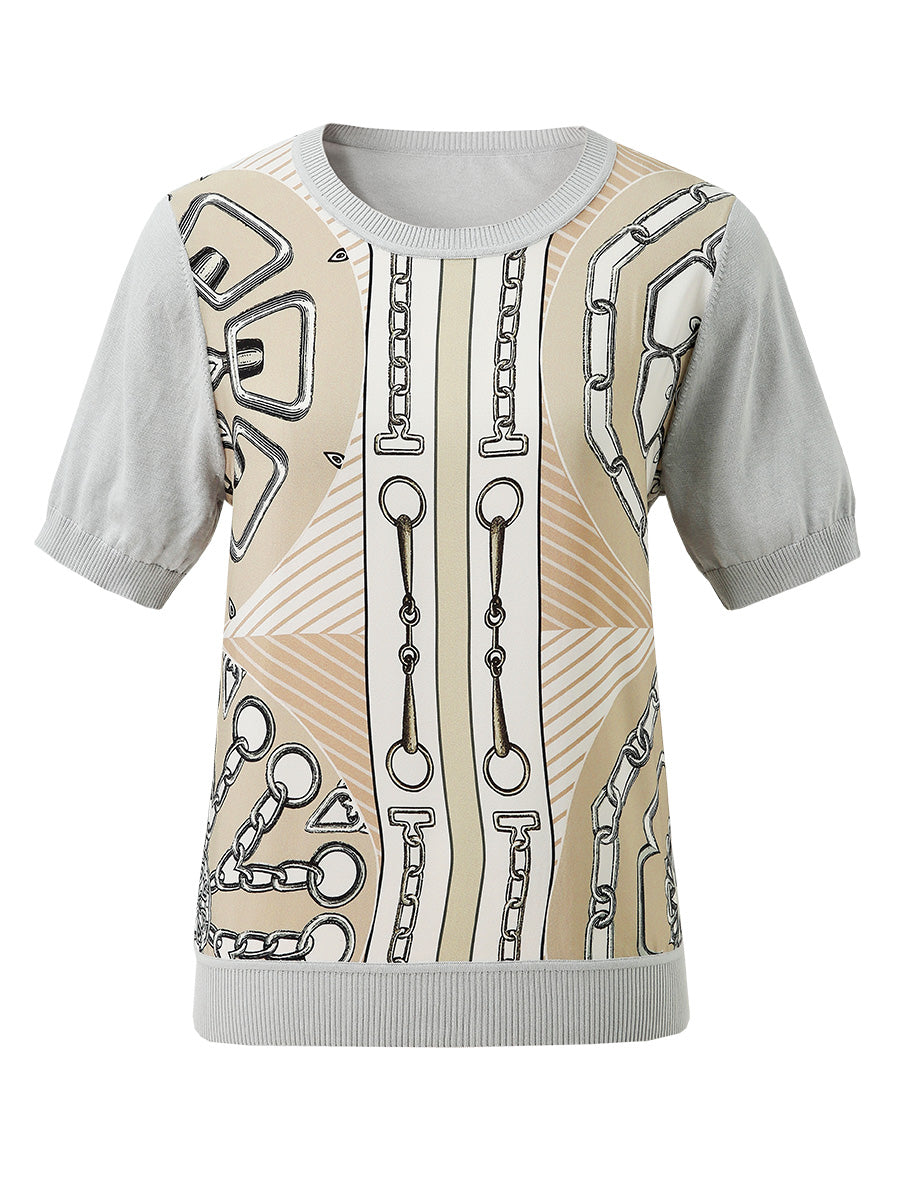COMOBOCA Women's Graphic Chain Design Knit T-Shirt