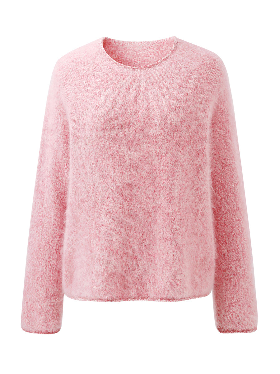 COMOBOCA 100% Wool Women's Fuzzy Round Neck Sweater