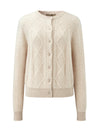 COMOBOCA 100% Cashmere Women's Argyle Cable Button Up Knit Cardigan