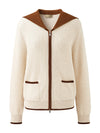 COMOBOCA 100% Cashmere Women's Contrast Collar Double Zip Cardigan