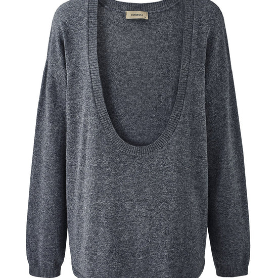 COMOBOCA 100% Wool Women's Oversized U-Neck Sweater