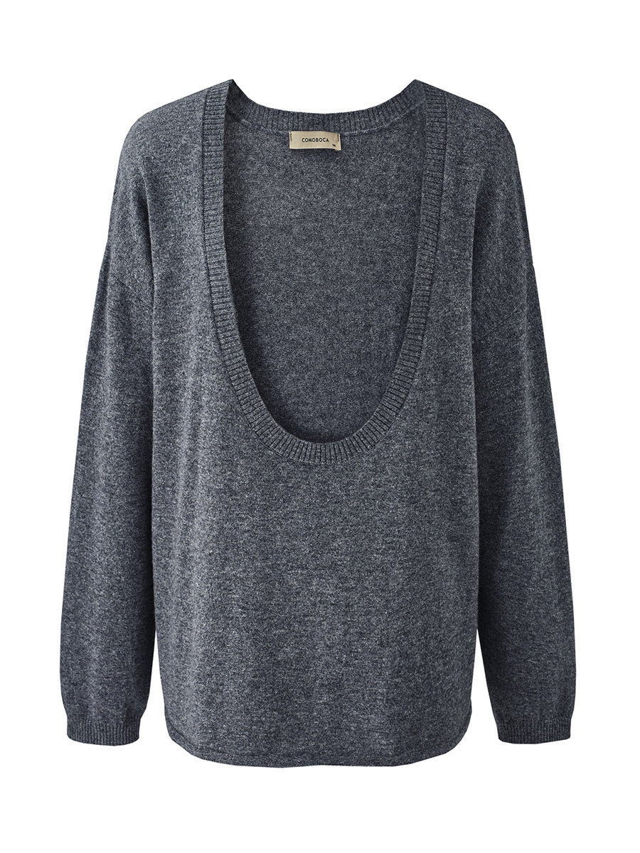COMOBOCA 100% Wool Women's Oversized U-Neck Sweater
