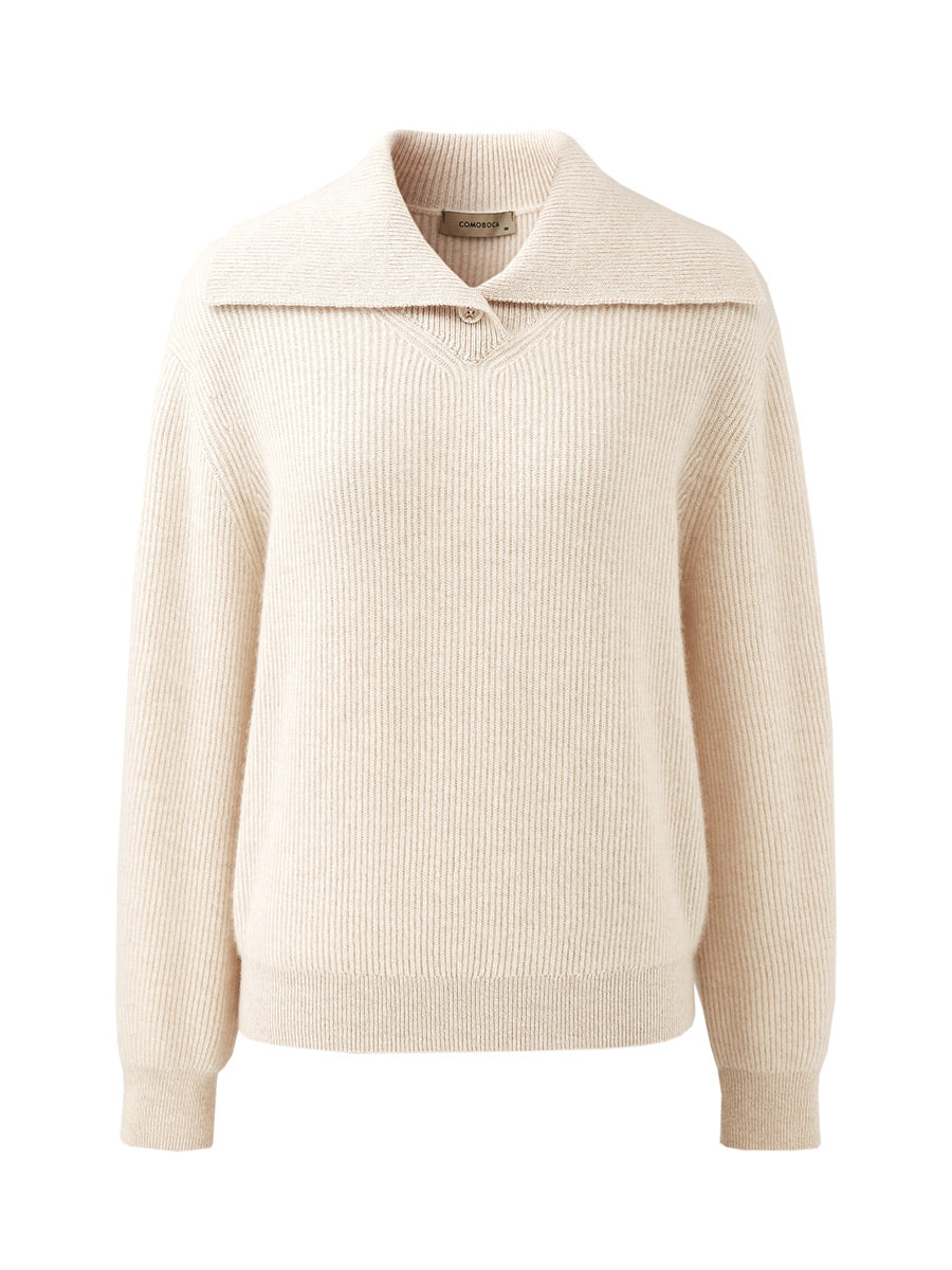 COMOBOCA 100% Cashmere Women's Ribbed Sailor Collar Knit Sweater