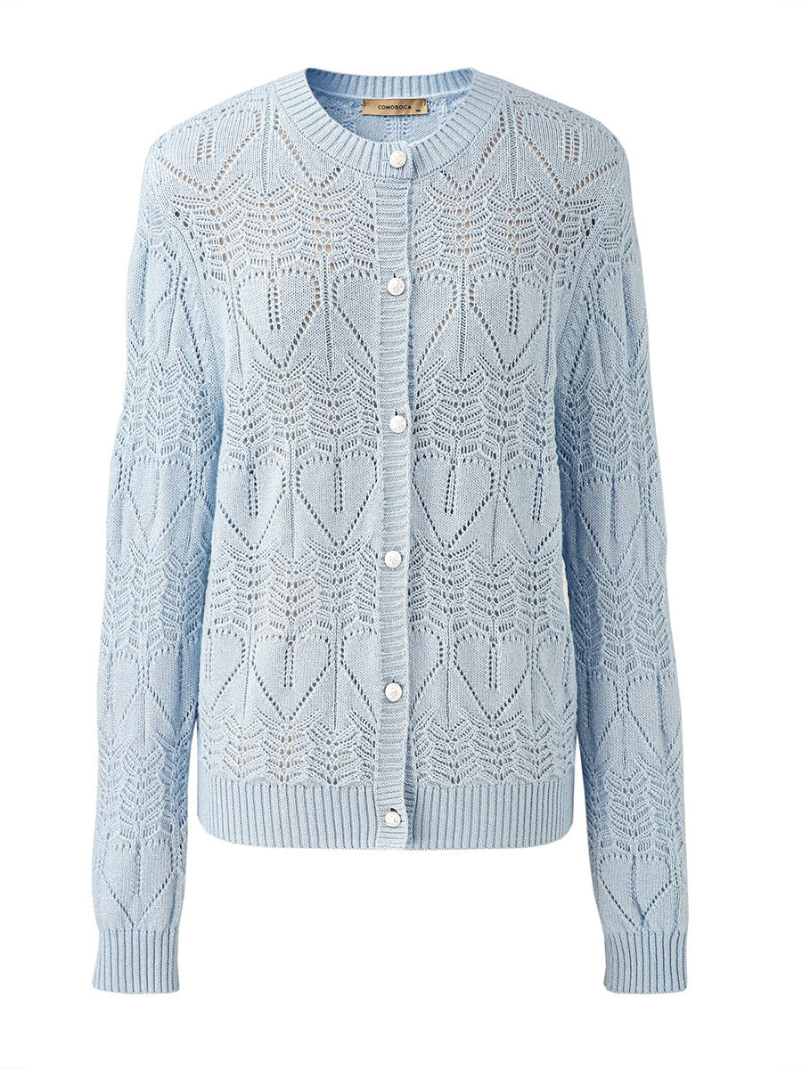 COMOBOCA Women's Chic Heart Patterned Button Cardigan