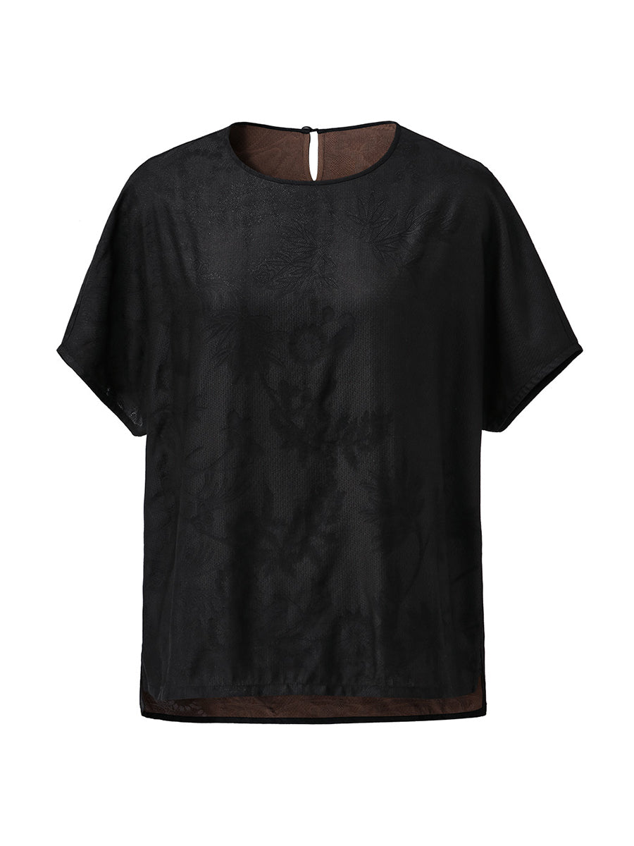 COMOBOCA Women's Dual Color T-Shirt with Textured Floral
