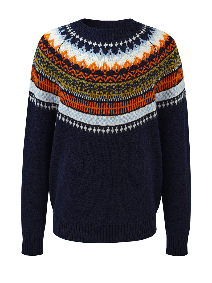 COMOBOCA 100% Wool Kids' Fair Isle Round Neck Sweater
