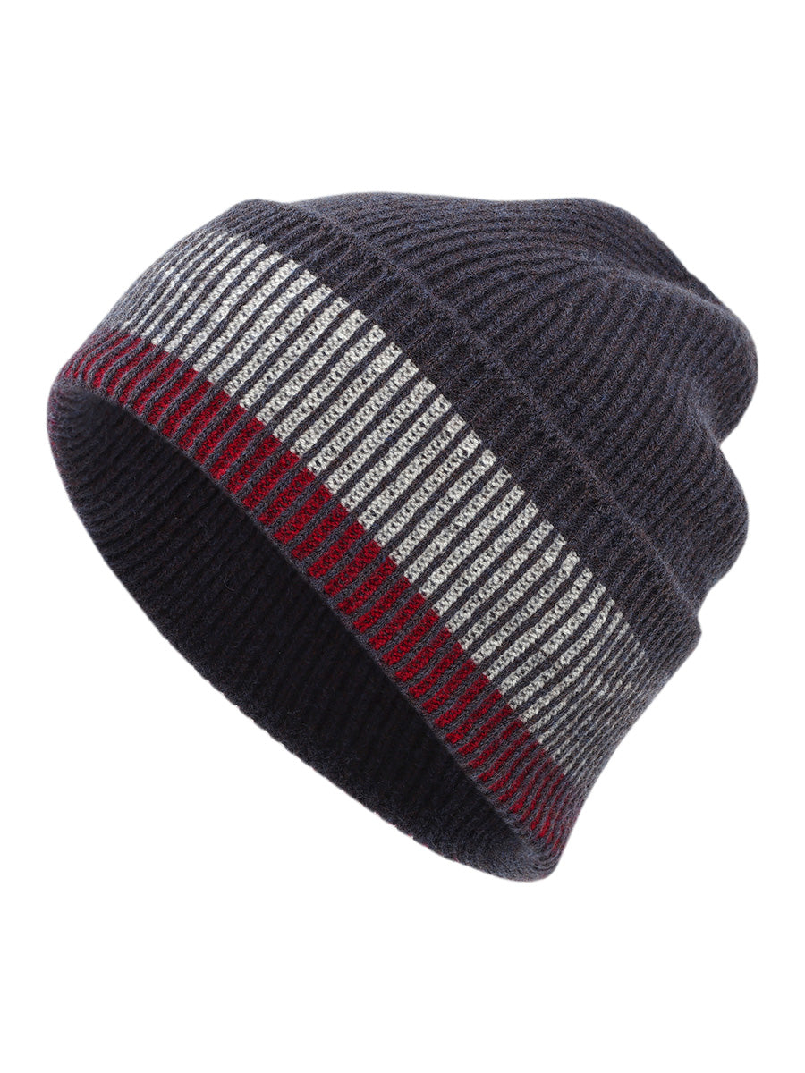 COMOBOCA 100% Wool Men's Striped Ribbed Knit Beanie