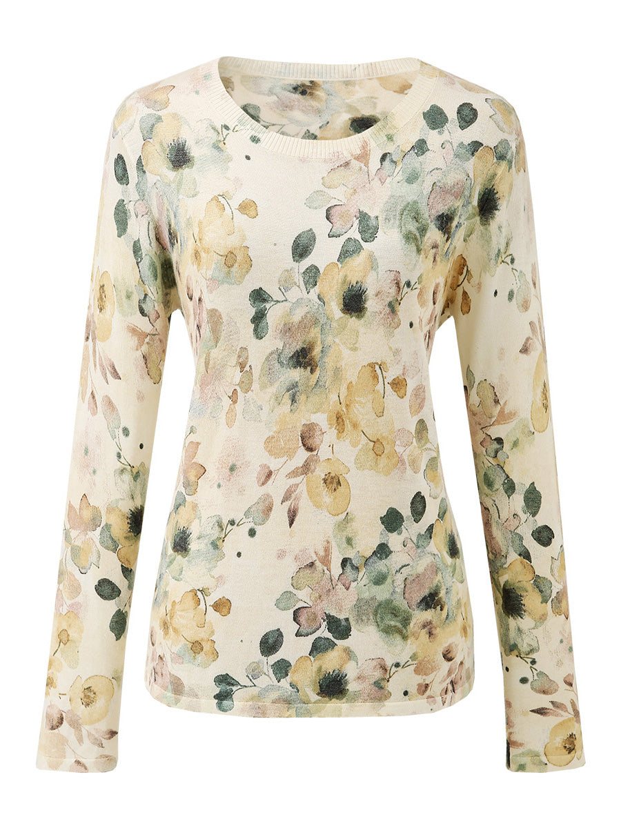 COMOBOCA Women's Floral Round Neck Sweater