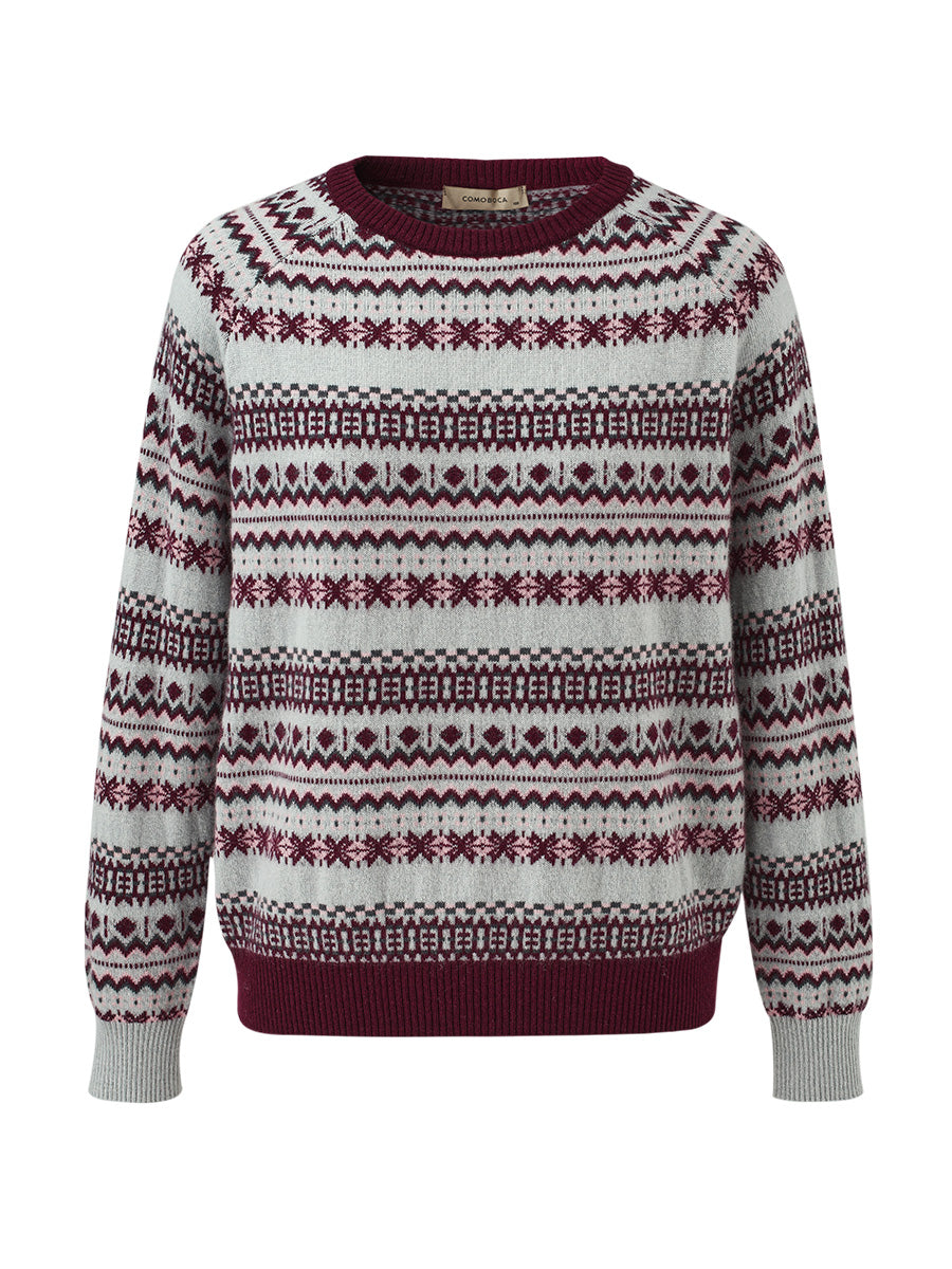 COMOBOCA 100% Cashmere Women's Fair Isle Round Neck Knit Sweater