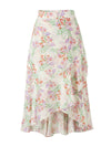 COMOBOCA 100% Mulberry Silk Women's Floral Ruffle Midi Skirt