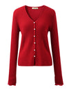 COMOBOCA 100% Cashmere Women's Faux Button Sweater with Lace Cuff