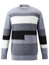 COMOBOCA 100% Wool Kids' Geometric Color Block Striped Knit Sweater