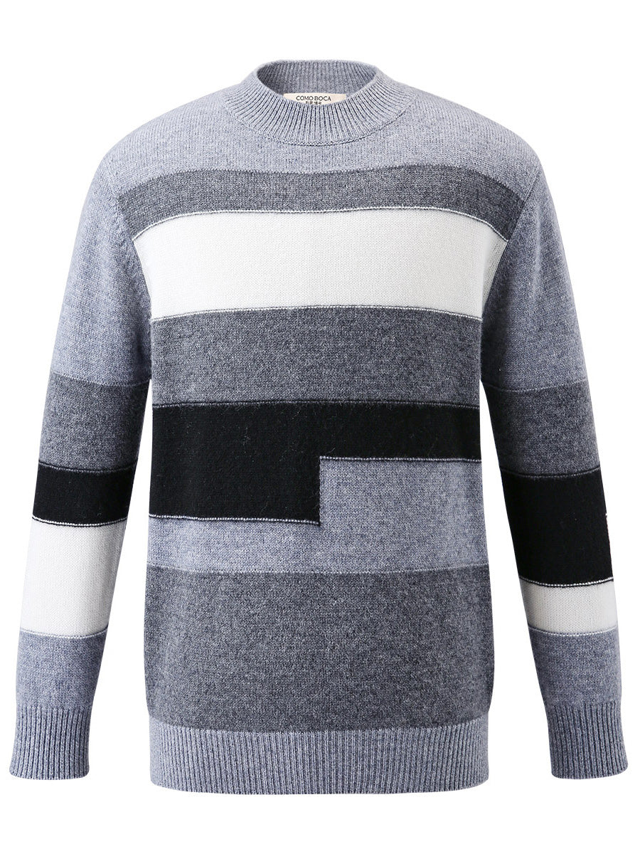 COMOBOCA 100% Wool Kids' Geometric Color Block Striped Knit Sweater