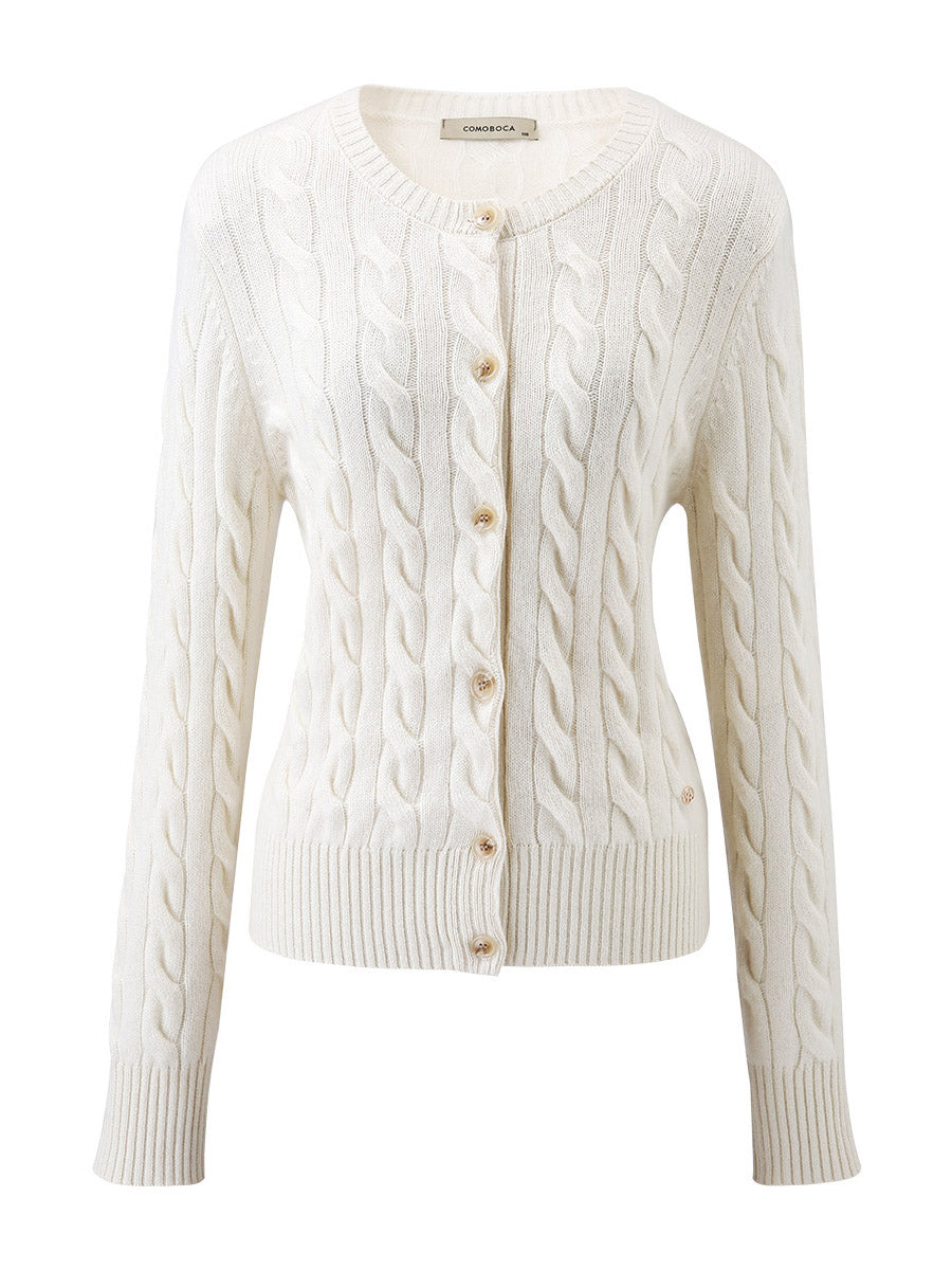 COMOBOCA 100% Cashmere Women's Cable Knit Button Cardigan