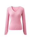 COMOBOCA 100% Wool Women's V-Neck With Pearl Accents Sweater