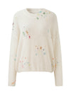 COMOBOCA Women's Sequined Floral Printed Round Neck Sweater