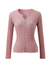 COMOBOCA Women's Ribbed V-Neck Faux Cardigan Sweater