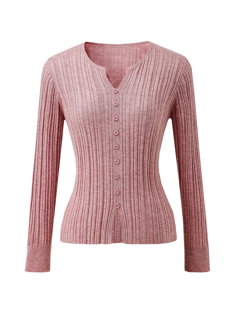 COMOBOCA Women's Ribbed V-Neck Faux Cardigan Sweater