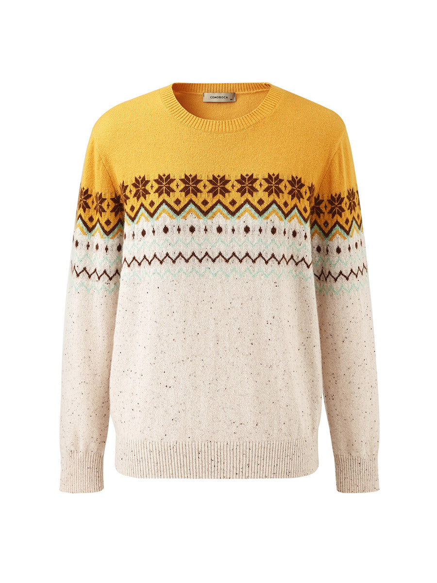 COMOBOCA 100% Cashmere Women's Fair Isle Round Neck Knit Sweater
