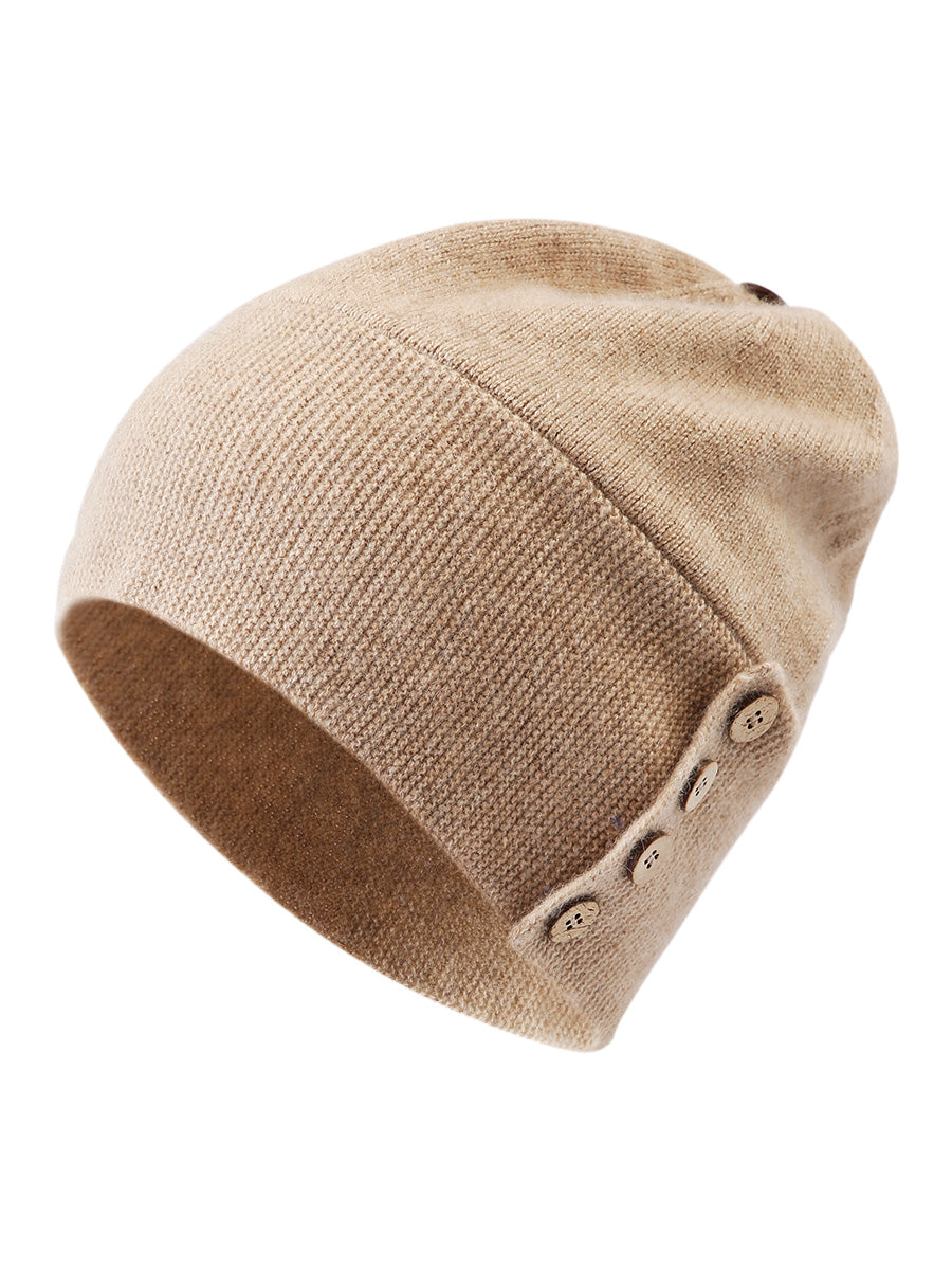 COMOBOCA 100% Cashmere Women's Button Decorated Knit Beanie