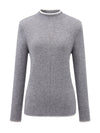 COMOBOCA 100% Cashmere Women's Ribbed Contrast Trim Sweater