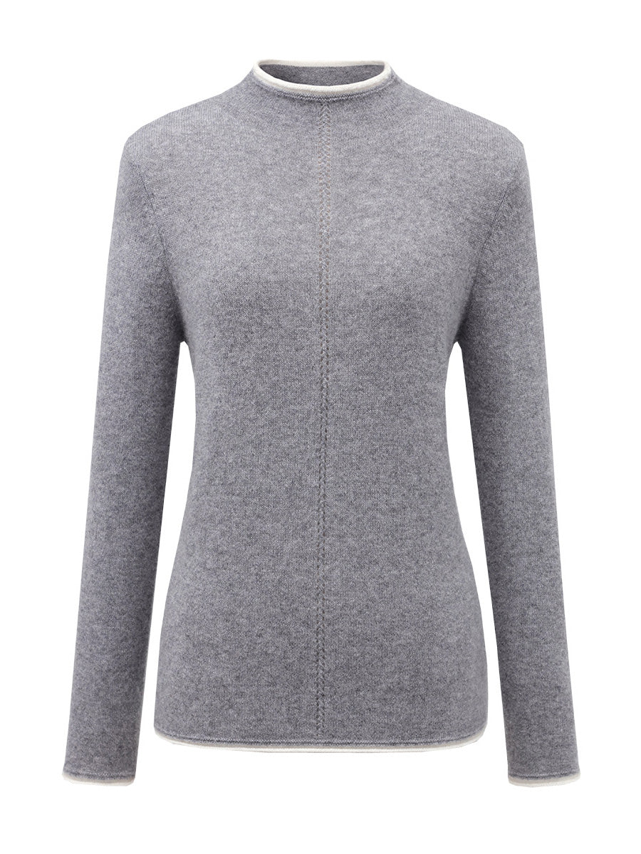 COMOBOCA 100% Cashmere Women's Ribbed Contrast Trim Sweater