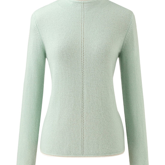 COMOBOCA 100% Cashmere Women's Ribbed Contrast Trim Sweater