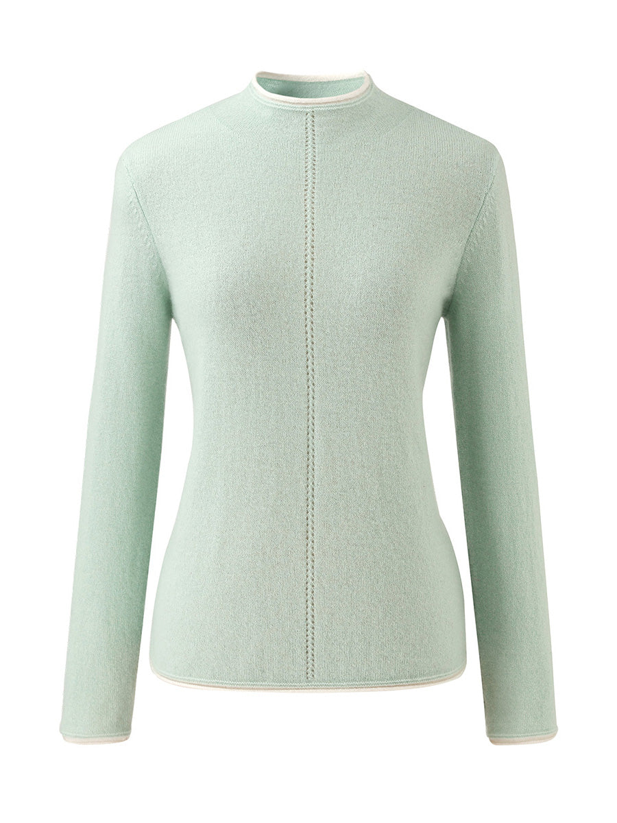 COMOBOCA 100% Cashmere Women's Ribbed Contrast Trim Sweater