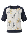 COMOBOCA M Gray Women's Floral Print Raglan Sleeve T-Shirt
