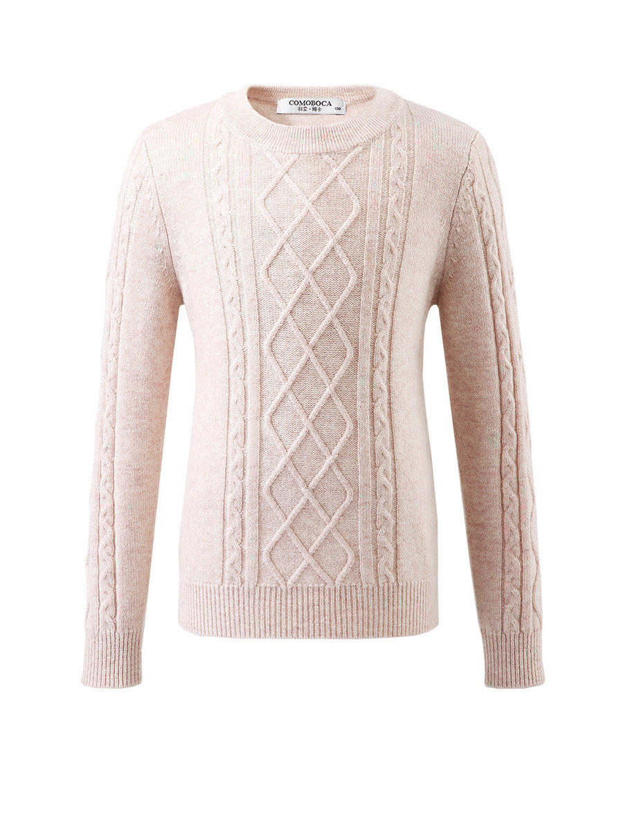 COMOBOCA 100% Wool Kids' Ribbed Round Neck Sweater